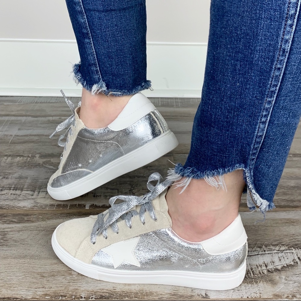 Super Star Faux Suede Metallic Sneakers - Silver - Picture 5 of 7